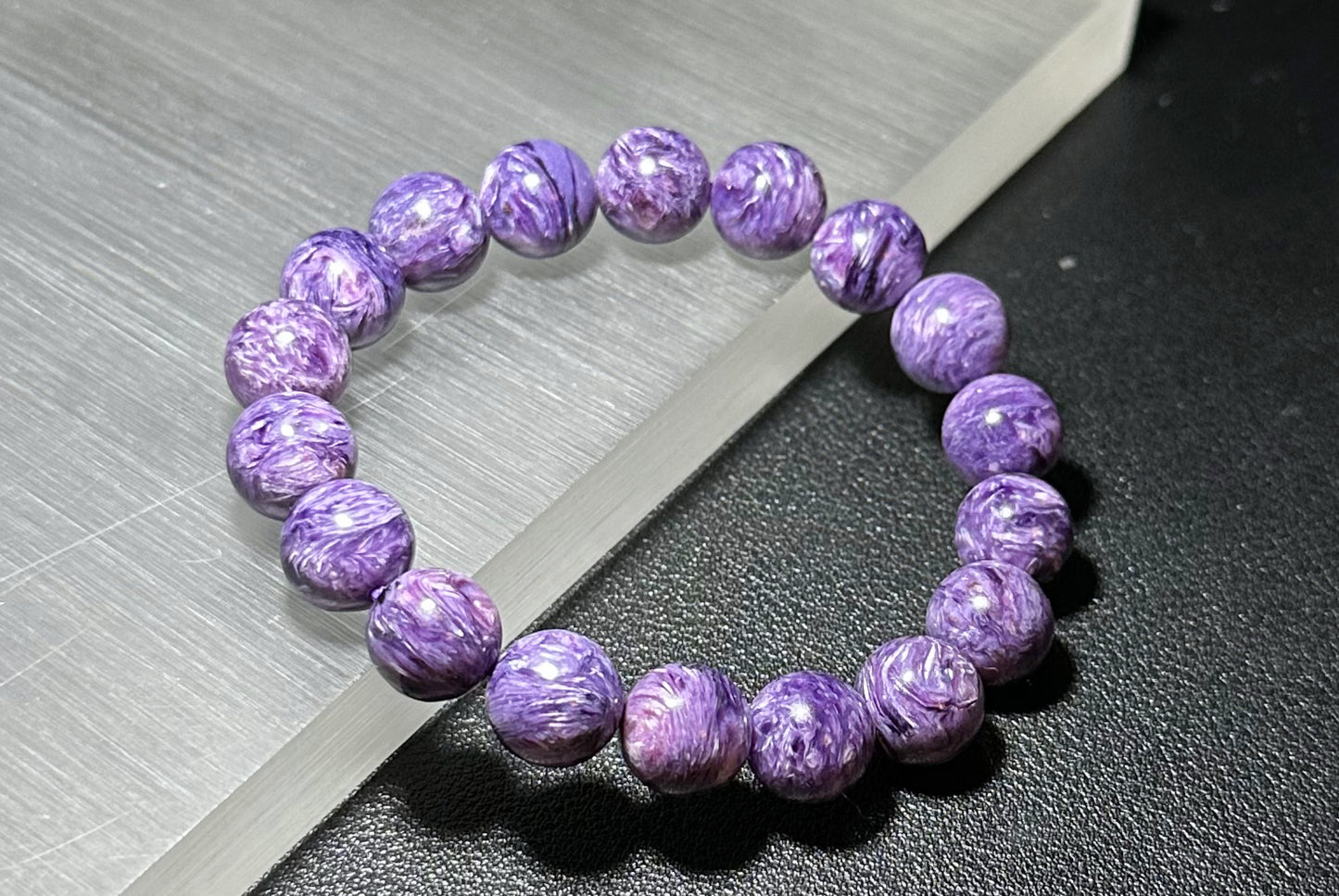 11mm+, Certified Natural Highest Grade Purple Charoite Bracelet, Charoite with Nice swirls patterns, Charoite Bracelet, 天然最高品顶级紫龙晶手串