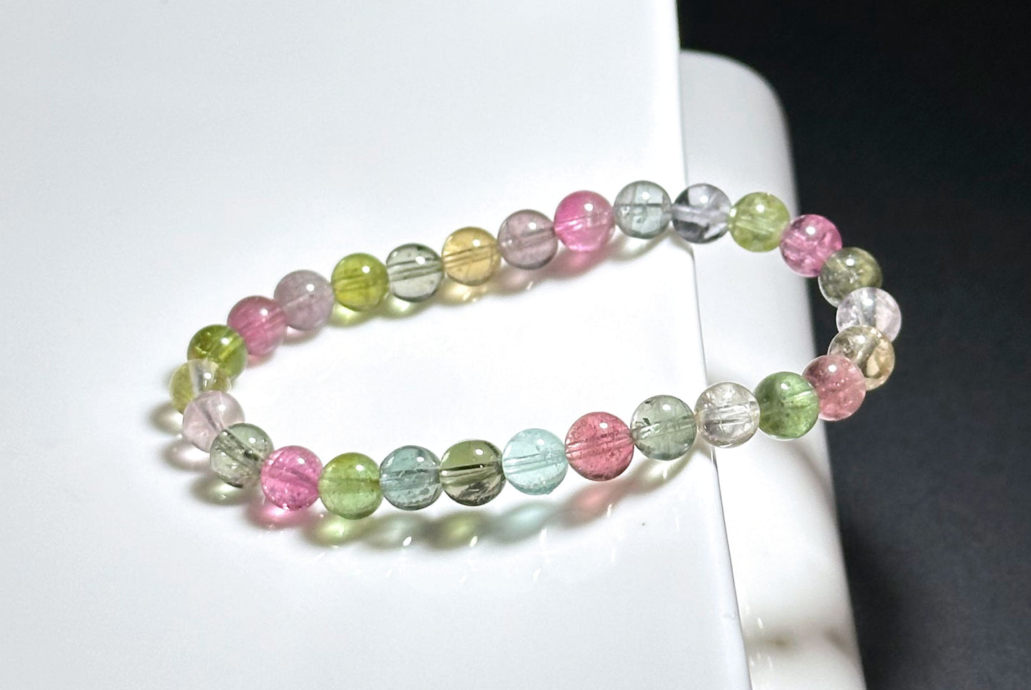 6.5mm+, Certified Natural High Clarity Multi Color Tourmaline Bracelet, Old Mine Brazillian Tourmaline Bracelet, 天然玻璃体碧玺手串
