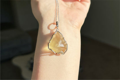 14.526Grams, Natural Authentic Libyan Desert Glass Tektite Silver Wrapped Pendant, Raw Libyan Desert Glass Pendant, 天然利比亚黄金陨石原石吊坠