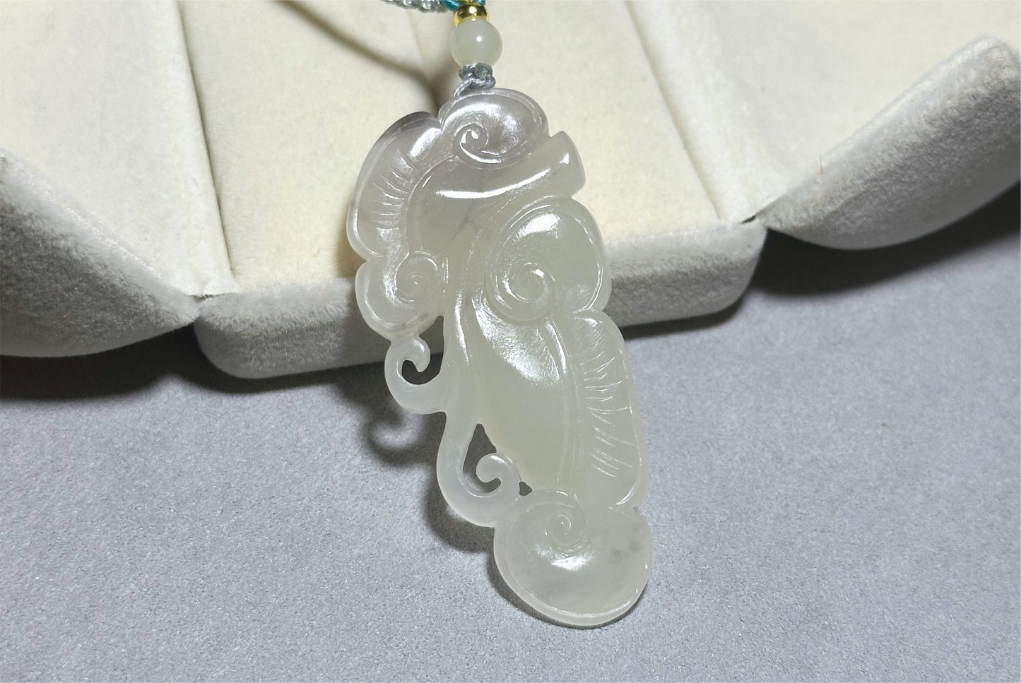 Certified Natural White with Smoky Purple Nephrite Jade Hand-Carved Ruyi Pendant, 天然和田白玉飘烟紫手工雕刻如意吊坠