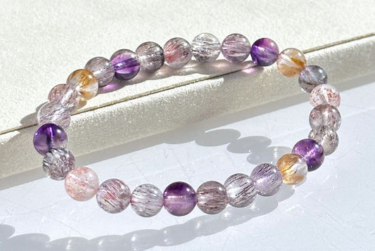 7mm+, Certified Natural Super Seven Bracelet, Super 7 Quartz Bracelet, 天然超七水晶手串