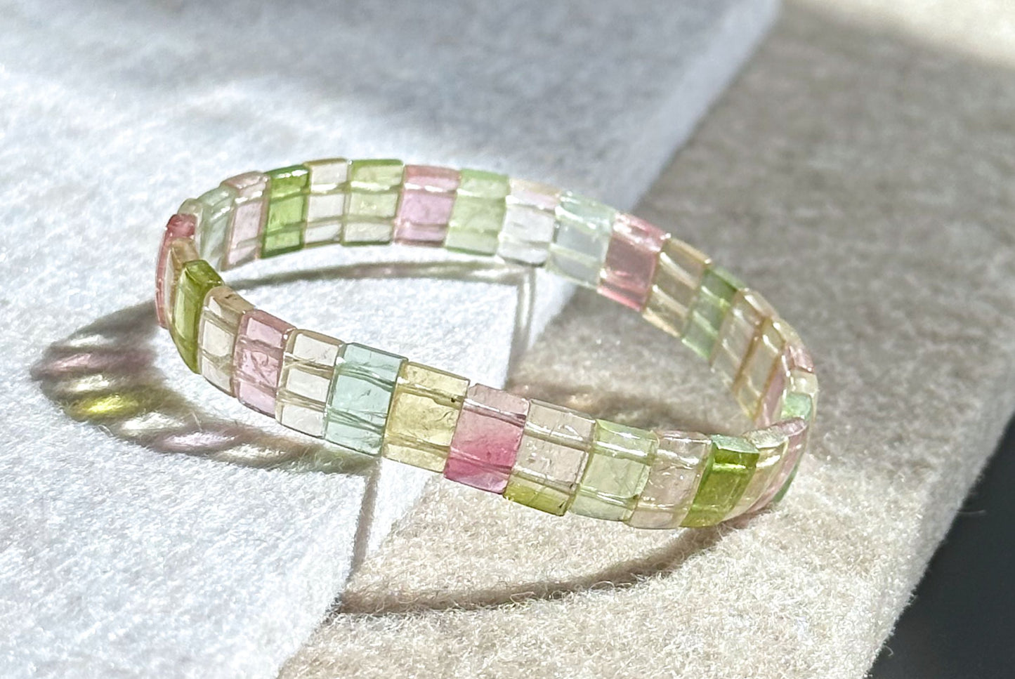 Certified Natural Macaron Rainbow Tourmaline Bracelet, High Clarity Rainbow Tourmaline Bracelet, 天然马卡龙碧玺手牌