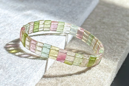 Certified Natural Macaron Rainbow Tourmaline Bracelet, High Clarity Rainbow Tourmaline Bracelet, 天然马卡龙碧玺手牌