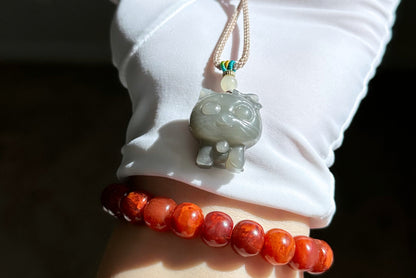 Certified Natural Smoky Purple Nephrite Jade Carved Kitten Pendant, Nephrite Jade Cat Pendant, 天然烟紫和田玉雕刻小猫吊坠