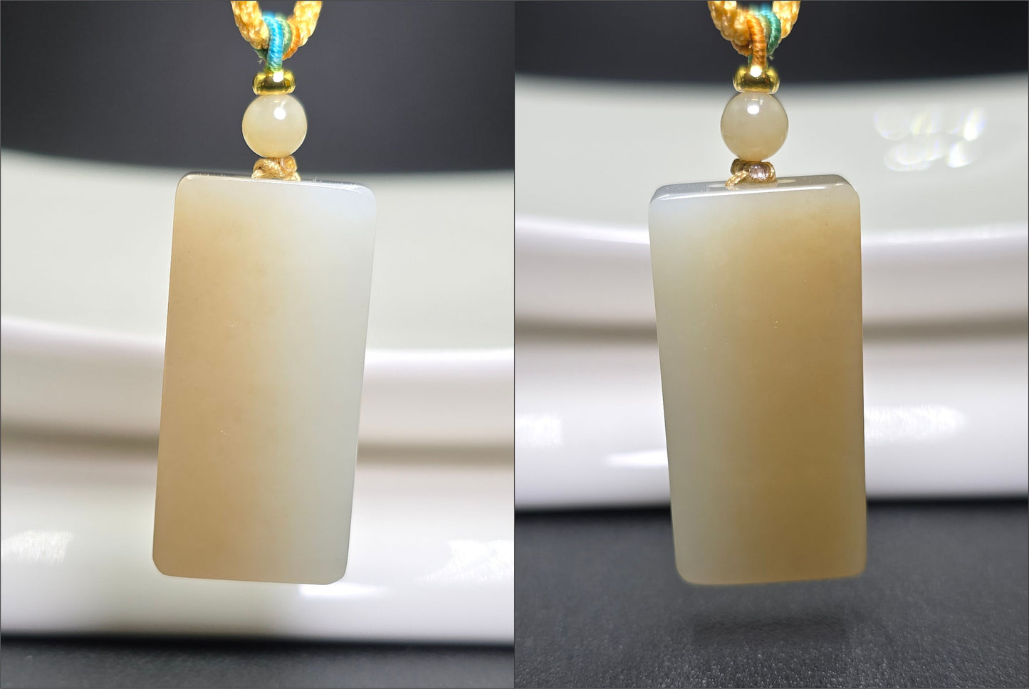Certified Natural Sugar and White Nephrite Jade Wushi Peace Pendant, 天然高品质且末糖白无事牌