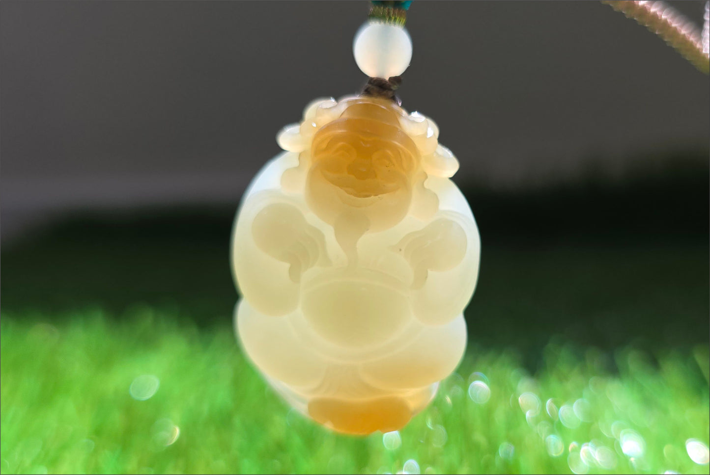 Certified Natural Qiemo Sugar-White Nephrite Jade Hand-Carved Caishen God of Wealth Pendant, 天然且末糖白天地糖手工雕刻财神吊坠