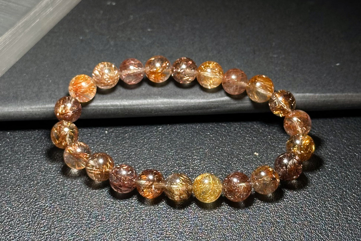 8.5mm+, Certified Natural High Grade Natural Multicolor Rutilated Quartz bracelet, Rutilated Beads bracelet, 天然高品质彩发晶手串