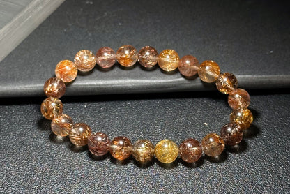 8.5mm+, Certified Natural High Grade Natural Multicolor Rutilated Quartz bracelet, Rutilated Beads bracelet, 天然高品质彩发晶手串