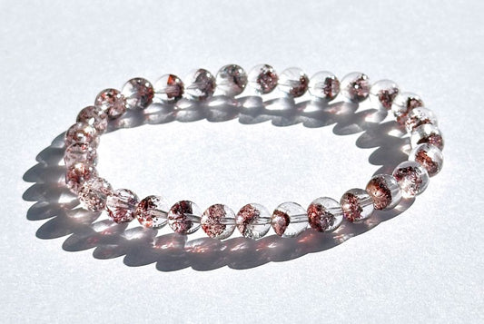 6mm+, Certified Natural Pyramid Lepidocrocite Gold Strawberry Super Seven Bracelet, Golden Strawberry Super 7, 天然超七金草莓手串