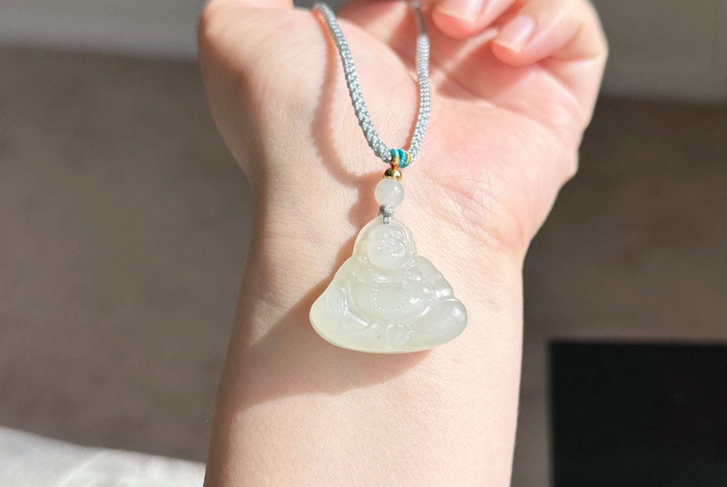 Certified Natural White Nephrite Jade Carved Maitreya Buddha Pendant, 天然青海和田白玉雕刻弥勒佛吊坠