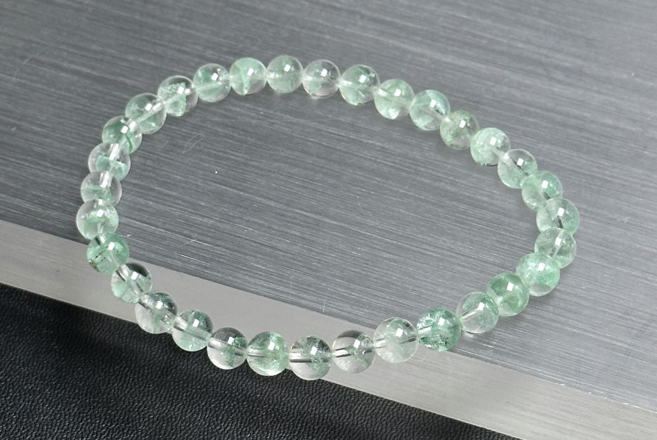 6.2mm+, Certified Natural Rare Emerald Green Phantom Bead Bracelet, Green Phantom Quartz Bracelet, 稀有天然翠幽灵手串