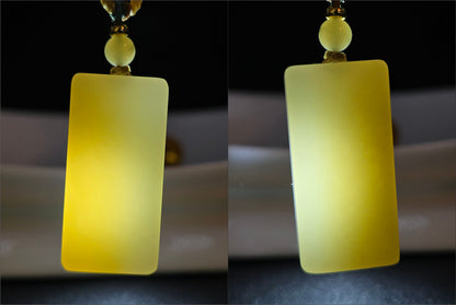 Certified Natural Sugar and White Nephrite Jade Wushi Peace Pendant, 天然高品质且末糖白无事牌