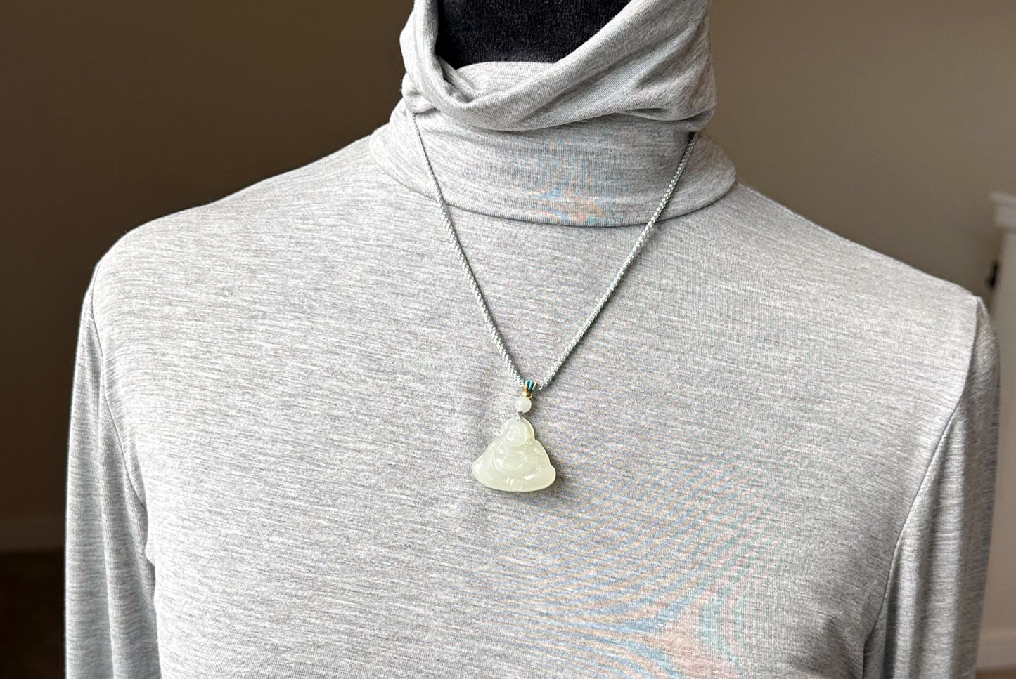 Certified Natural White Nephrite Jade Carved Maitreya Buddha Pendant, 天然青海和田白玉雕刻弥勒佛吊坠
