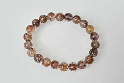 8.5mm+, Certified Natural High Grade Natural Multicolor Rutilated Quartz bracelet, Rutilated Beads bracelet, 天然高品质彩发晶手串