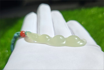 Certified Natural Icy Qingshui Nephrite Jade Hand Carved Lucky Bean Pendant, 天然晴水和田玉手工雕刻福豆吊坠