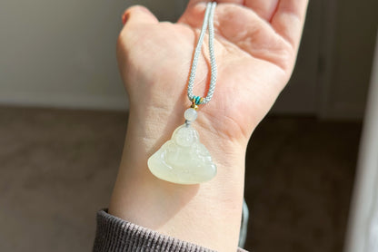Certified Natural White Nephrite Jade Carved Maitreya Buddha Pendant, 天然青海和田白玉雕刻弥勒佛吊坠