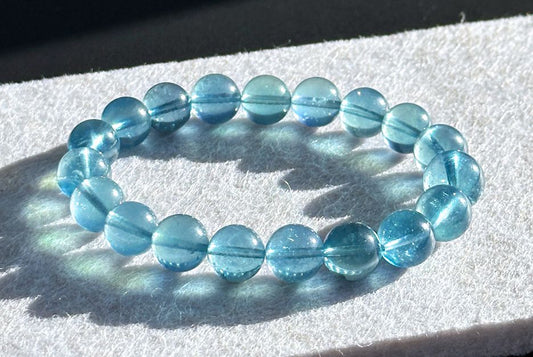 10mm+, Certified Natural Blue Aquamarine Bracelets, High Clarity Deep Blue Aquamarine, 天然高冰透海蓝宝手串