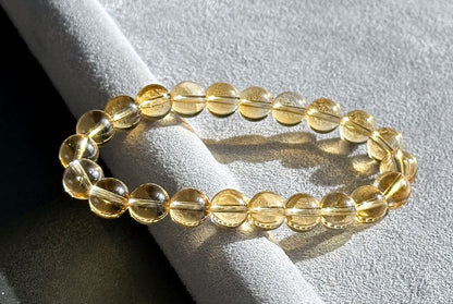 8.7mm+, Certified Natural Collector's Gem Grade Deep Yellow Citrine Beads Bracelet, Untreated High Clarity Natural Citrine, 天然宝石级玻璃体暴力黄黄水晶手串