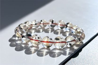 11mm, Certified Rare Find Natural Top Grade Citrine with Hollandite Beads Bracelet, Citrine Hollandite Quartz, 巴西天然黄水晶海胆手串