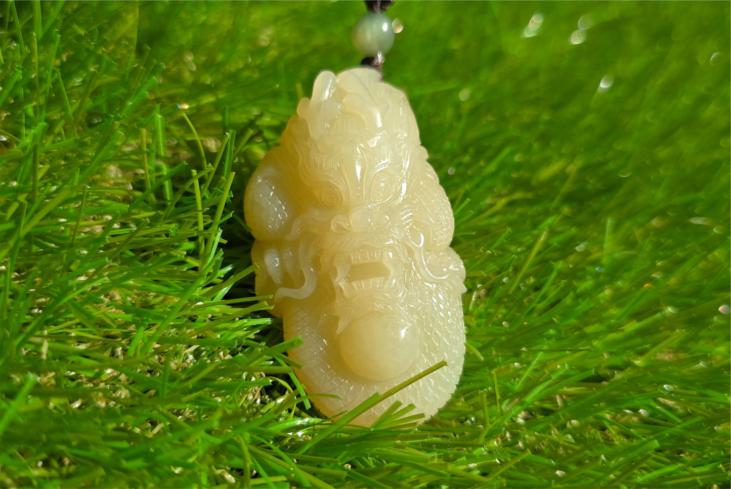 Certified Natural Ruoqiang yellow nephrite jade hand-carved dragon pendant, 天然若羌黄口和田玉手工雕刻龙吊住