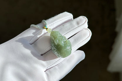 Certified Natural Untreated Blue Nephrite Jade Carved Caishen (God of Wealth) Pendant, 且末蓝和田玉财神