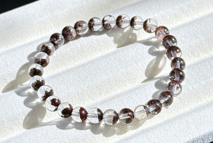 6.5mm,+ Certified High Grade Natural Red Phantom Quartz Bracelet, Treasure Bowl Red Phantom Quartz Bracelet, 天然聚宝盆红幽灵水晶手串