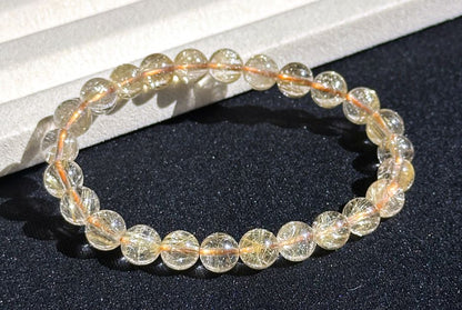 7.6mm+, Certified High Grade Natural gold rutilated quartz bracelet, Genuine Gold Rutilated Quartz, Rutilated Quartz bracelet, 天然白水体金发晶手串
