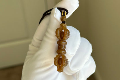 Certified Natural High Quality Sugar Brown Nephrite Jade Hand Carved Vajra Pestle Pendant, 天然且末糖玉手工雕刻降魔杵吊坠