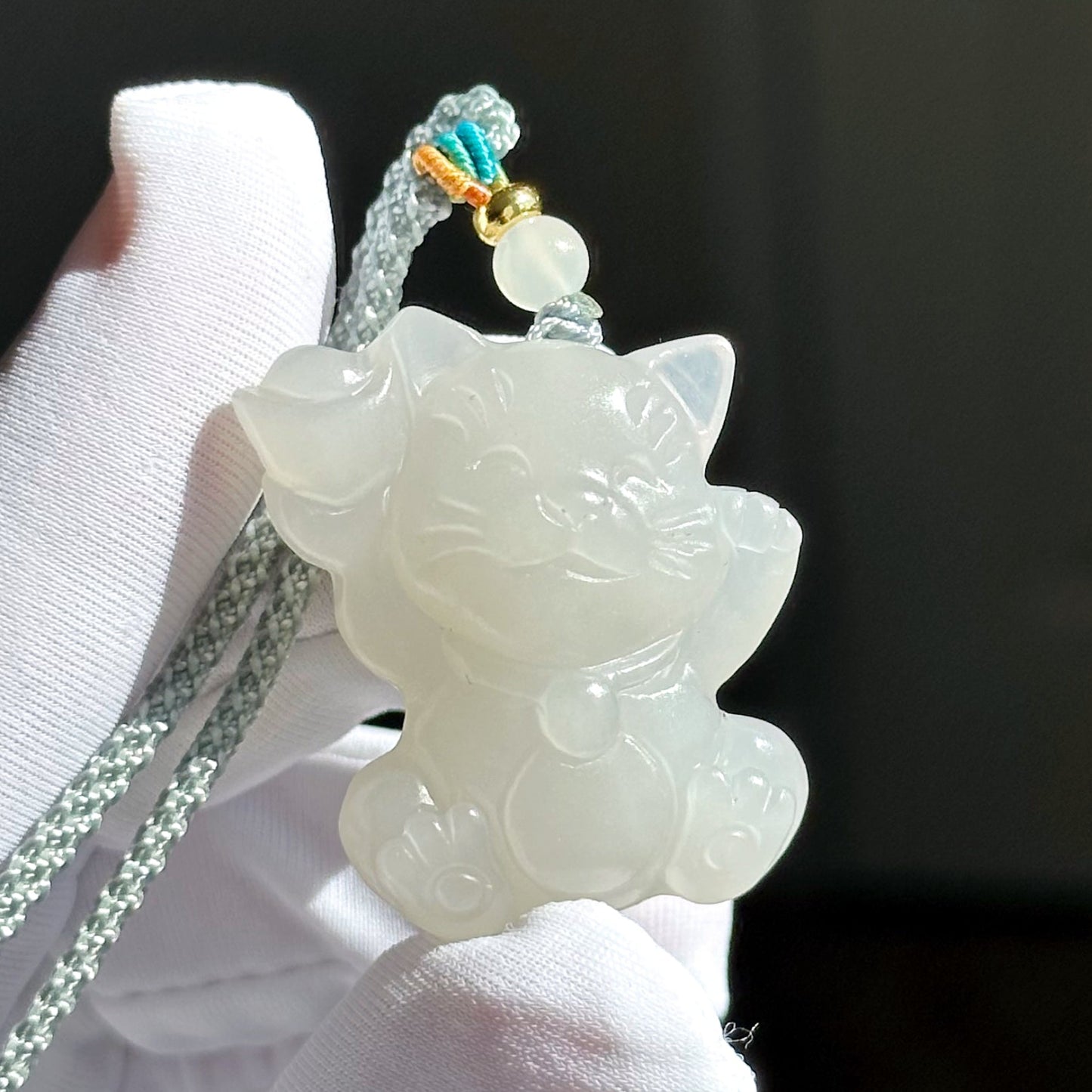Certified Natural White Nephrite Jade Fortune Cat Pendant, Jade Maneki-Neko Pendant, 天然和田白玉招财猫吊坠