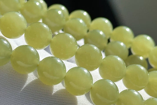 8mm, Certified Natural High Quality Greenish-Yellow Nephrite Jade Bead Necklace, 天然高品质青黄口和田玉项链