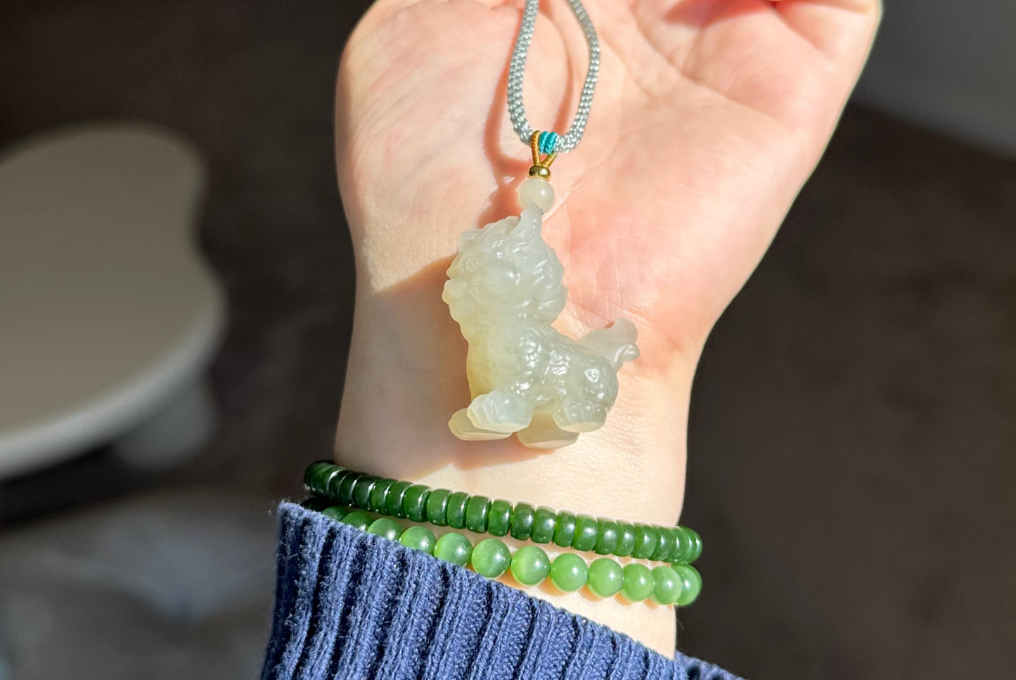 Certified Natural QingShui Nephrite Jade Carved Kirin Pendant, 天然晴水和田玉麒麟吊坠