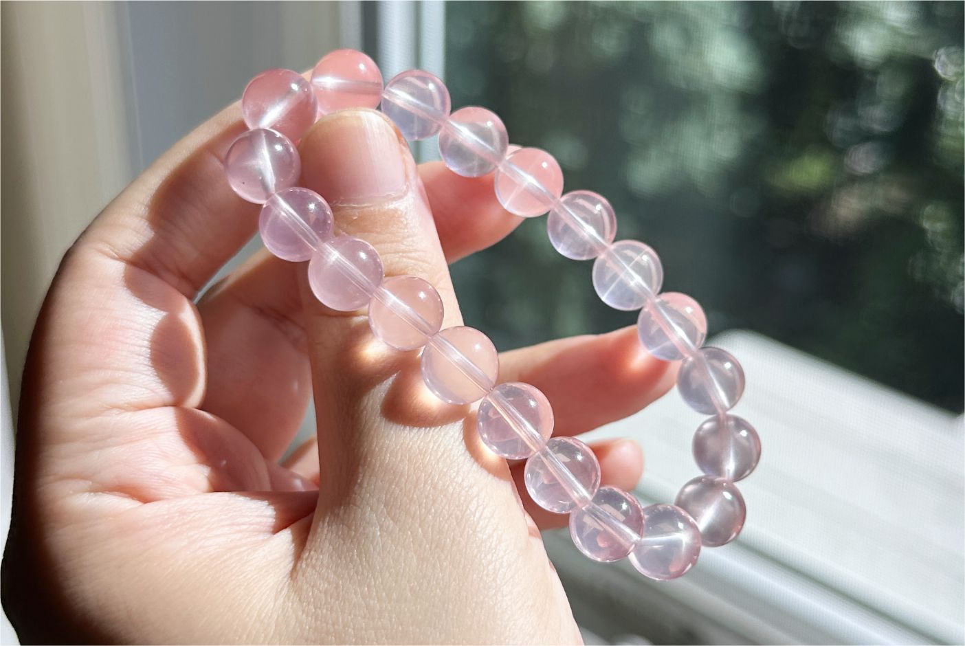 9.5mm+, Certified Natural High Quality Madagascar Jelly Rose Quartz Beads Bracelet, High Clarity Soft Pink Rose Quartz Bracelet, 天然果冻马粉水晶手串