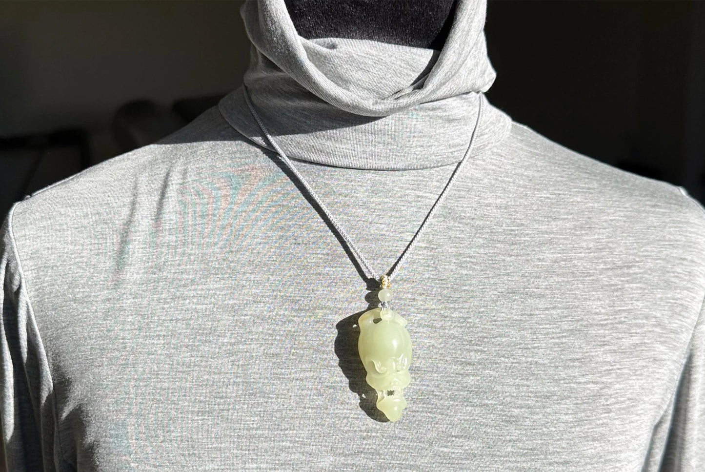 Certified Natural Qiemo Warm White Nephrite Jade Hand-Carved Skull Pendant, 天然且末白和田玉手工雕刻骷髅吊坠