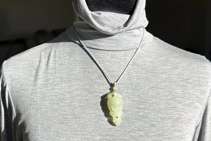 Certified Natural Qiemo Warm White Nephrite Jade Hand-Carved Skull Pendant, 天然且末白和田玉手工雕刻骷髅吊坠