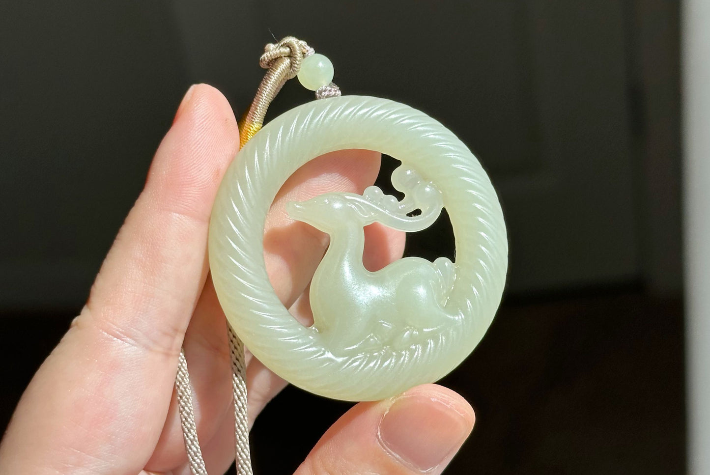 Certified Natural Qingshui Nephrite Jade Carved Deer Pendant, 天然白晴水和田玉雕刻梅花鹿圆牌吊坠