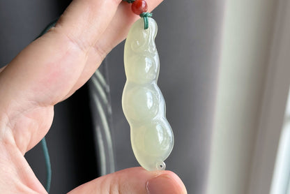 Certified Natural Icy Qingshui Nephrite Jade Hand Carved Lucky Bean Pendant, 天然晴水和田玉手工雕刻福豆吊坠