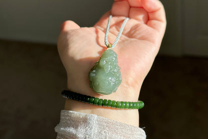 Certified Natural Untreated Blue Nephrite Jade Carved Caishen (God of Wealth) Pendant, 且末蓝和田玉财神