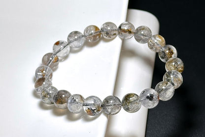9.5mm, Natural Skeletal Herkimer Diamond Round Beads Bracelet, Herkimer Diamond Bracelet, 天然骸骨闪灵钻圆珠手串