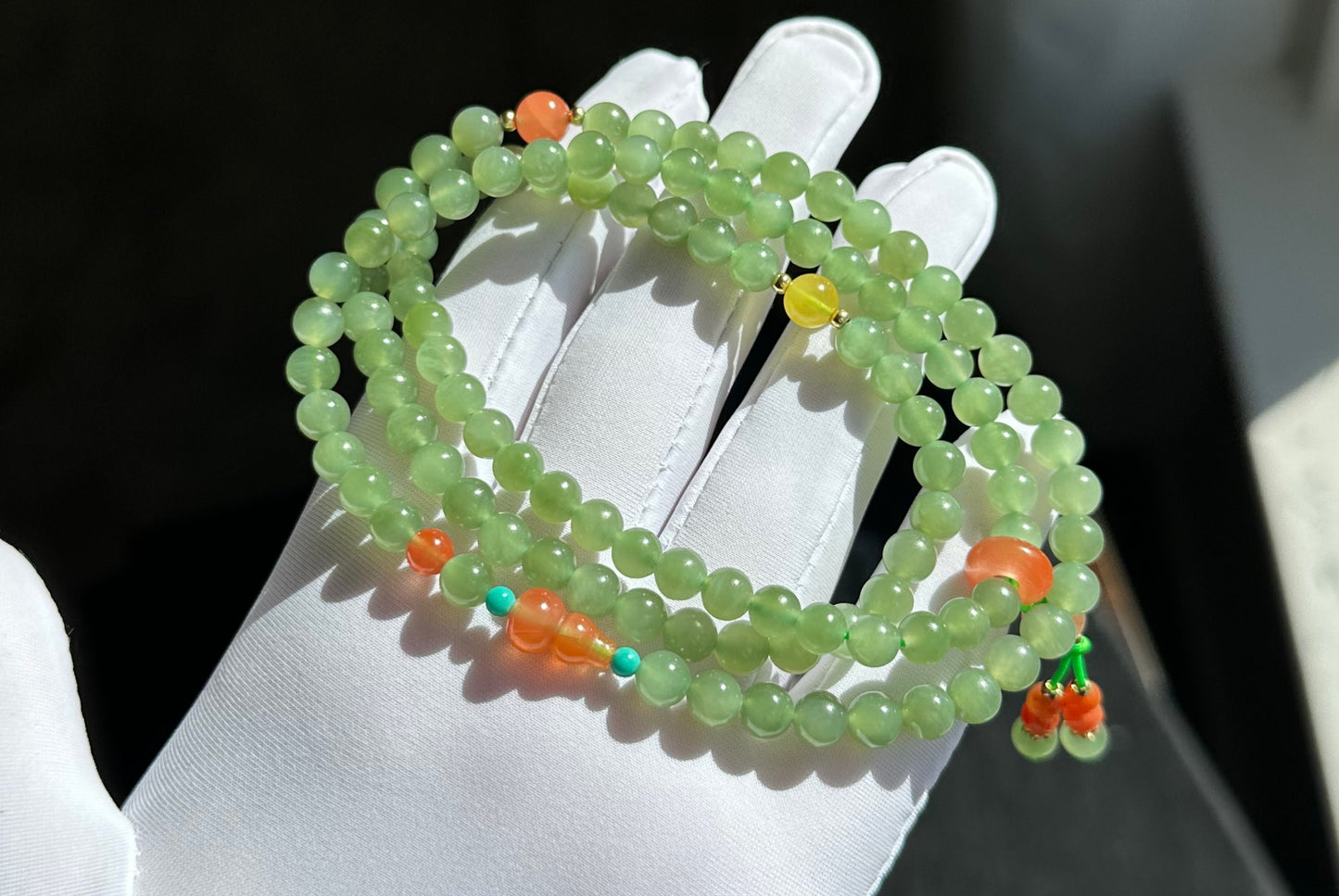 6mm, Certified Natural Green Nephrite Jade Bead Necklace, 天然碧玉项链