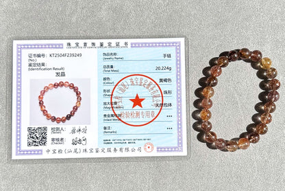 8.5mm+, Certified Natural High Grade Natural Multicolor Rutilated Quartz bracelet, Rutilated Beads bracelet, 天然高品质彩发晶手串