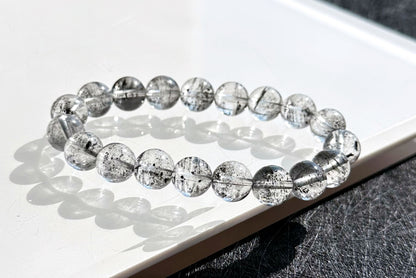 9.5mm+, Certified Natural Black Phantom Quartz Bracelet, Phantom quartz bracelet, 天然黑幽灵手串