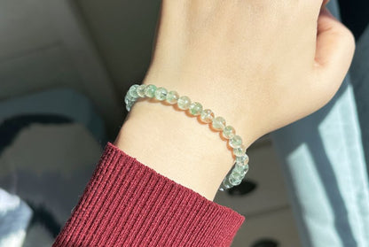 6.2mm+, Certified Natural Rare Emerald Green Phantom Bead Bracelet, Green Phantom Quartz Bracelet, 稀有天然翠幽灵手串