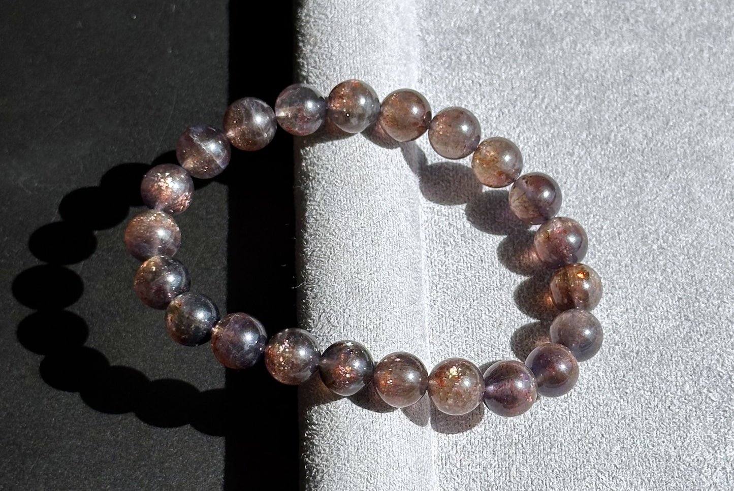 8.5mm+, Certified Natual Sunstone In Iolite Bracelet, "BLOODSHOT" IOLITE, Natural Cordierite Bracelet,  天然收藏级滴血堇青石金草莓堇青石手串
