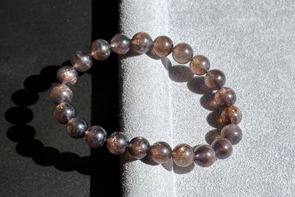 8.5mm+, Certified Natual Sunstone In Iolite Bracelet, "BLOODSHOT" IOLITE, Natural Cordierite Bracelet,  天然收藏级滴血堇青石金草莓堇青石手串