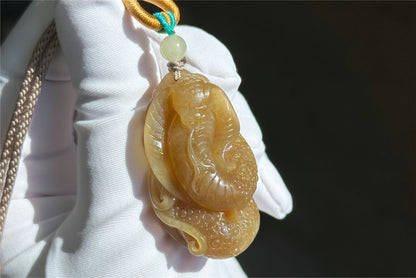 Certified Natural Yellow Sugar Nephrite Jade Hand-Carved Cobra Pendant – Jade Snake Pendant, 天然且末黄糖和田玉手工雕刻眼镜蛇吊坠吊坠