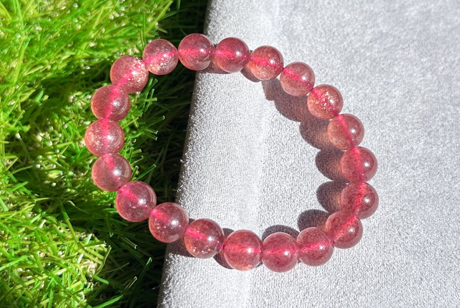 9.5mm+, Certified Natural Strawberry Quartz bracelet, Collective grade pigeon blood strawberry quartz bracelet, 天然老矿星光鸽血红草莓晶手串