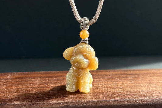 Certified Natural Sugar Brown Nephrite Jade Carved Teddy Dog Pendant, Yellow Sugar Nephrite Pendant, 天然无优化且末糖玉雕刻泰迪狗狗吊坠