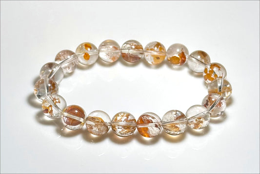 10mm+, Certified Natural Golden Chalcopyrite in Quartz Bracelet,天然玻璃体黄铜矿水晶手串