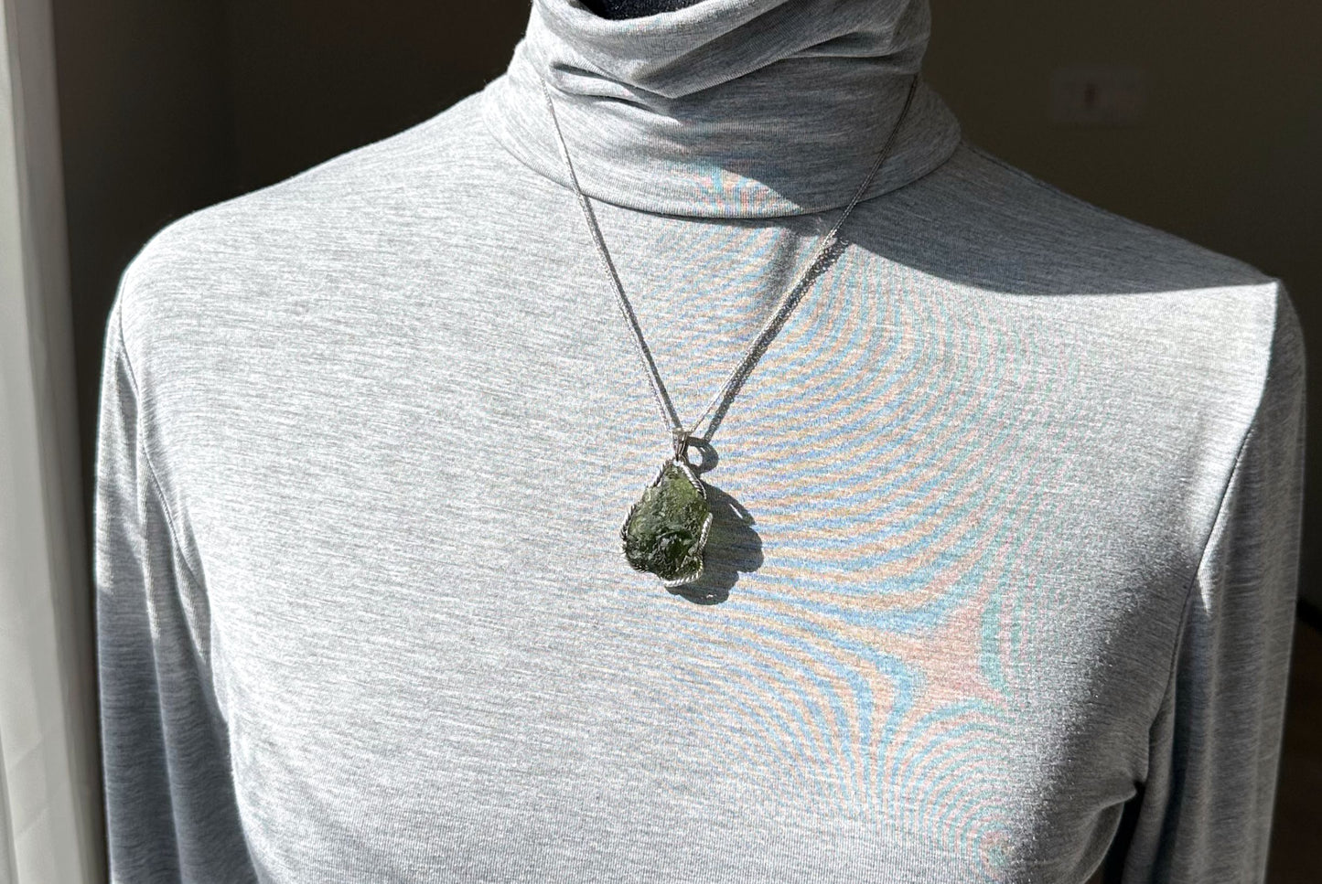 10.99Grams, Authentic Raw Moldavite tektite Silver Warpped Pendant, Real Raw Moldavite Pendant, 天然稀有捷克陨石原石手工包纯银吊坠