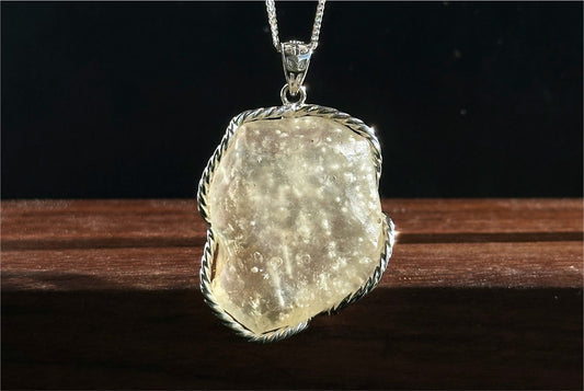 14.88Grams, Natural Authentic Libyan Desert Glass Tektite with Cristobalite inclusions Silver Pendant, Raw Libyan Desert Glass, 天然利比亚陨石吊坠